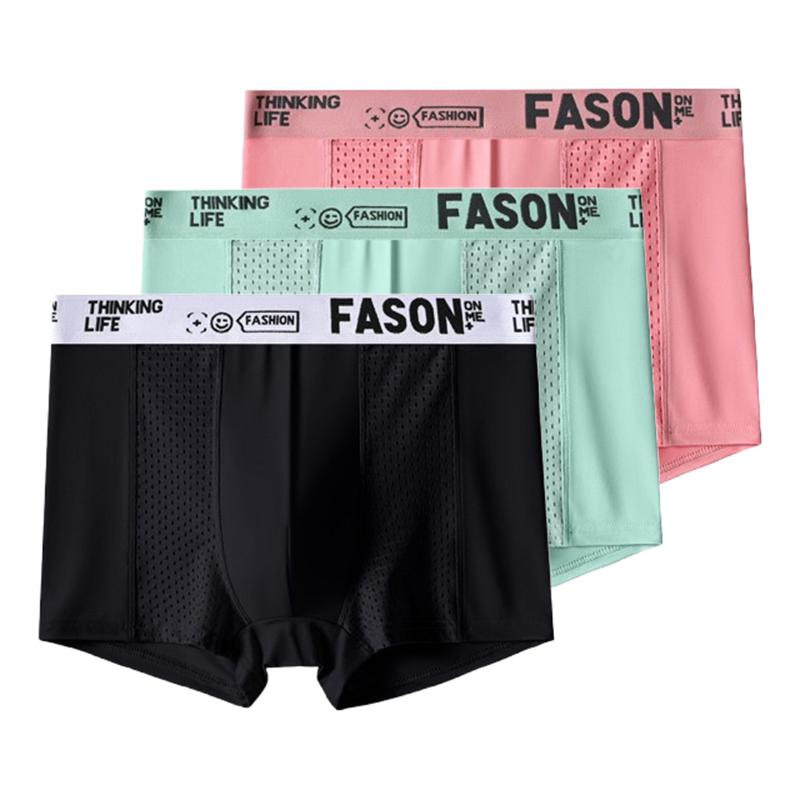 3 Pieces Men's Boxer Briefs Ice Silk Mesh Underwear Antibacterial Breathable Shorts Male Panties Underpants XL XXL 3XL 4XL