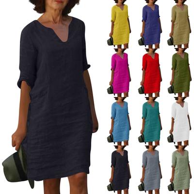 Robe d'été légère pour femme Robe de plage d'été mi-longue Robe bohème Robes d'été à col en V Robe élégante