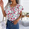 Frauen Frühling Sommer Lose Rüschen Spitze Up Chiffon Top Für Damen O Neck Fliegende Ärmel Floral Blusen