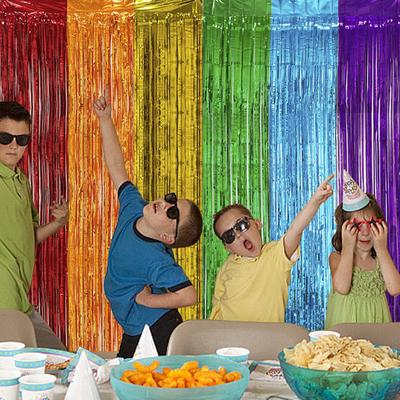 Mardi Gras Metallic Tinsel Foil Fringe Curtains Photo Backdrop Props Ornaments Birthdays Bridal