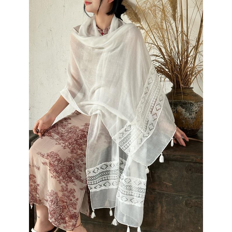 Embroidered Floral Gauze Scarf - Lightweight Vintage Sun Protection Shawl for Travel, Cheongsam, or As a Wrap