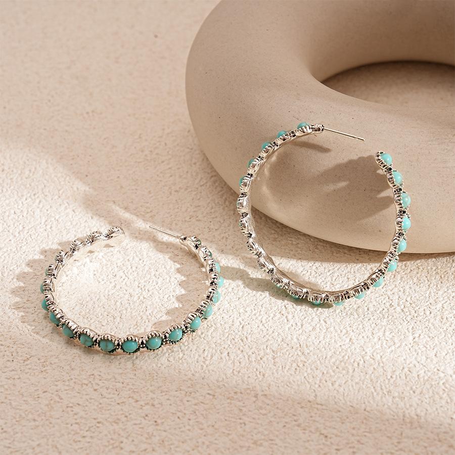 

Blue stone geometric round silver needle earrings fashion personalized earrings