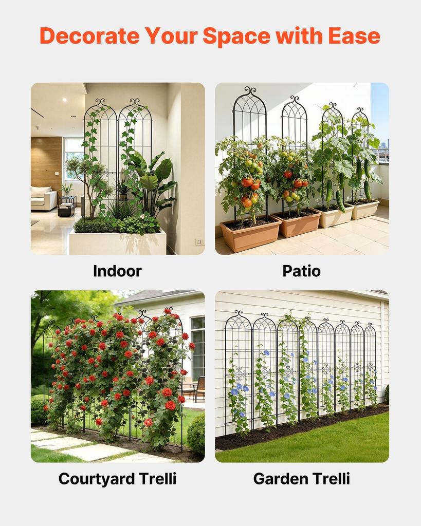 Garden Trellis, 220 X 52.5 Cm Rose Trellis, 4 Packs Garden Flower Rose Trellises with Powder-Coated Finish & Convenient Locking Design, Plant Support