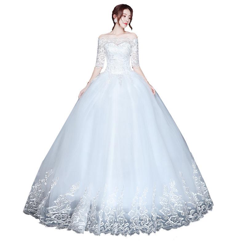 Off-the-Shoulder Lace Wedding Dress with Sleeves, Slimming Plus Size Design