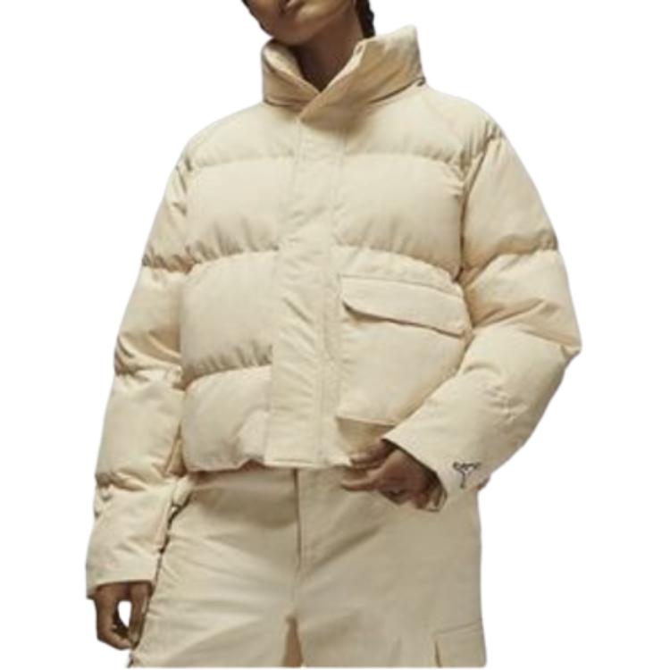 Jordan Flight Solid Logo Embroidered Stand Collar Zipper Warm Loose Water-Resistant Cotton Jacket Women Jackets Light-Yellow DR0547-234