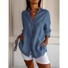 Women's Solid Color Long Sleeve Button-Up Shirt