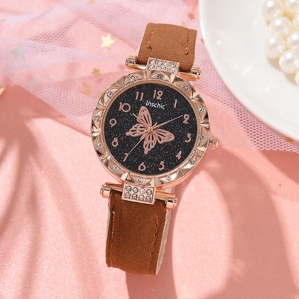 New Fashionable Ladies Watch Butterfly Digital Leather Strap Quartz Watch