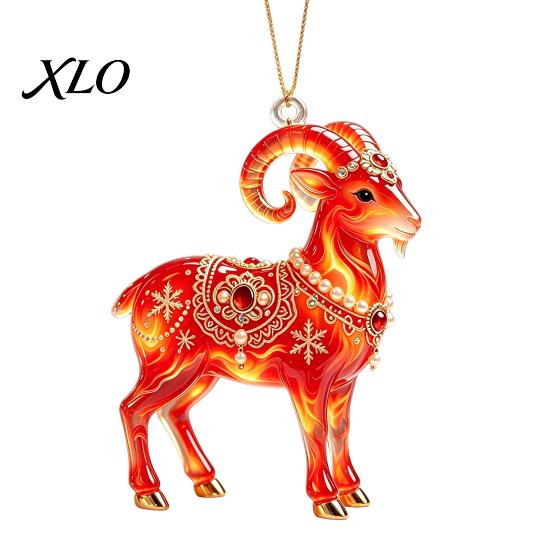 Indoor Party Decorations 2D Acrylic Goat Christmas Tree Pendant, Keychain Bag Charm, Cute Sheep Rearview Seasonal Event Ornament Mirror Hanging