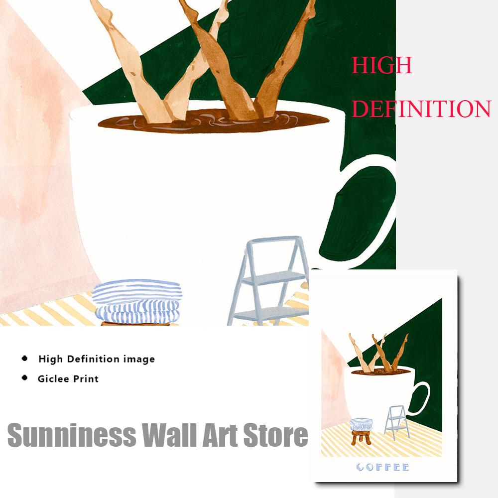 Coffee Poster Canvas Painting Good Morning Coffee Swimmer Deep Dive Print Modern Nordic Wall Art Pictures for Kitchen Home Decor