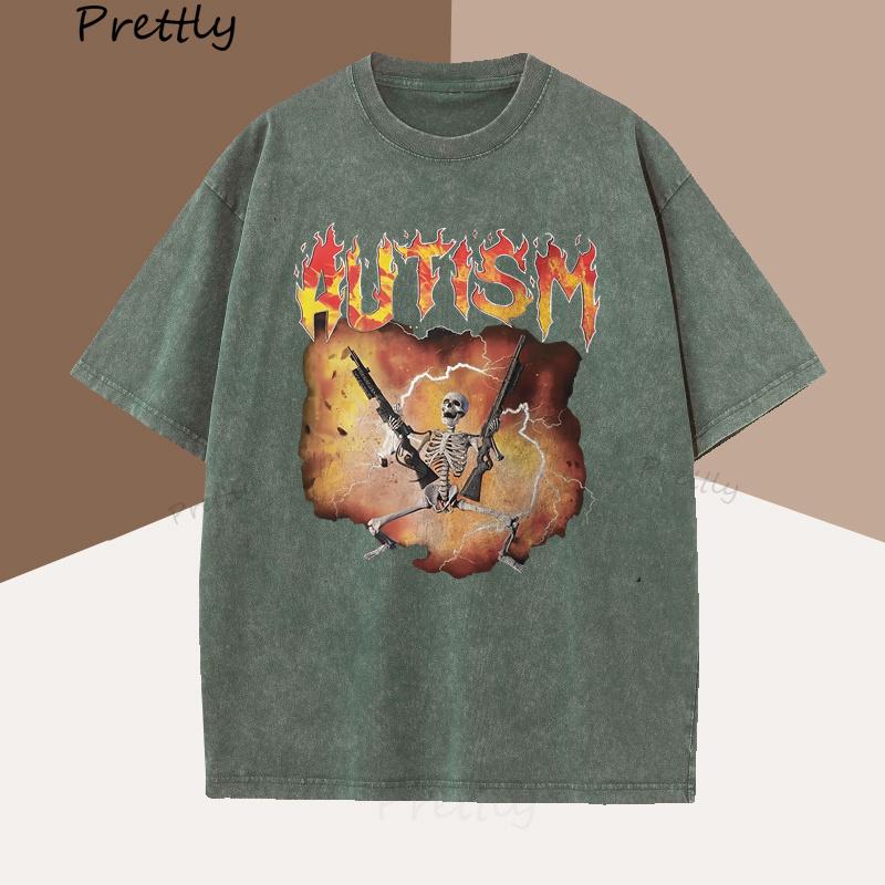 Autistic Funny Skeleton TShirt Men Women Autism Meme Graphic T Shirts Harajuku Fashion Cotton Vintage T Shirt Unisex Streetwear