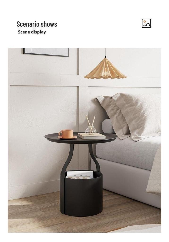 Home Wrought Iron Bedside Table & Storage Bucket - Light Luxury Small Corner Coffee Table