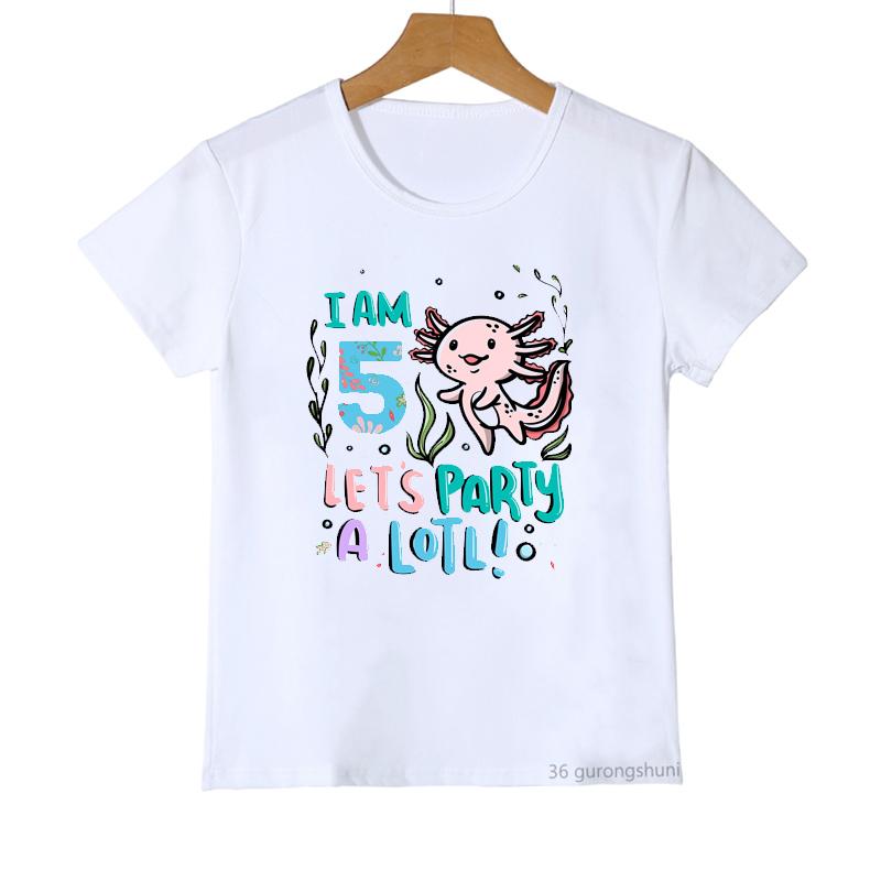 

3-14th Birthday Axolotl I M 10 Let s Party A Lotl Kawaii Girls T-Shirt Для дітей Подарункова футболка на день народження Модний дитячий одяг Футболка 150