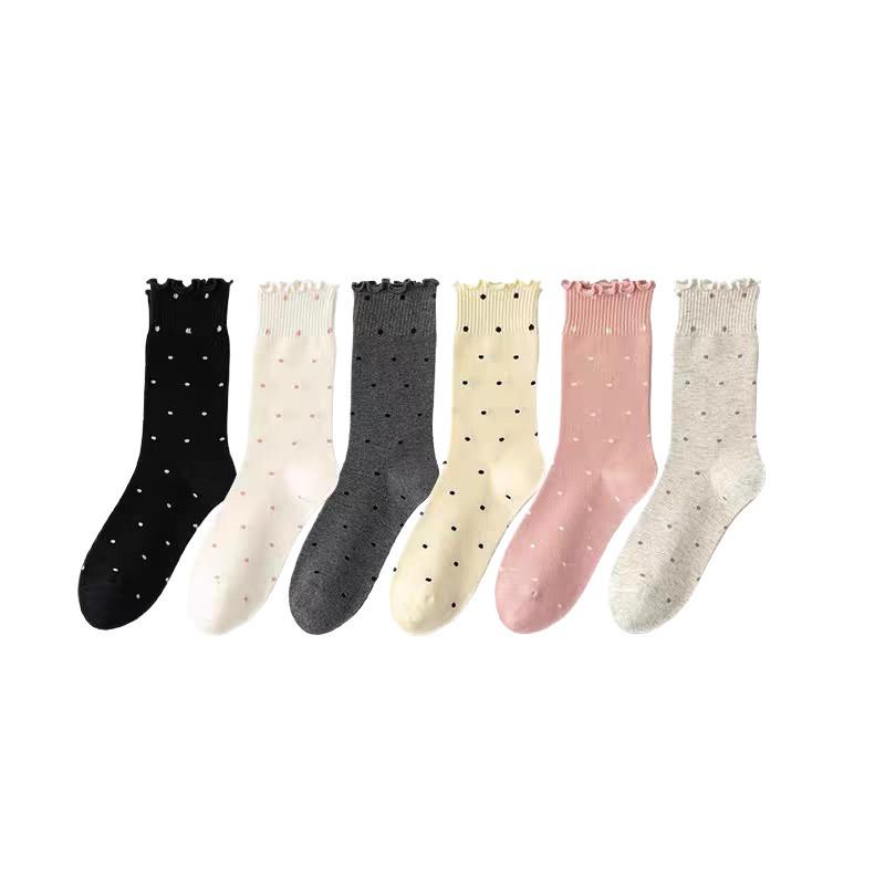 Damen Rüschen Polka Dot Mid-Calf Baumwoll Ballett Socken - Frühling/Herbst