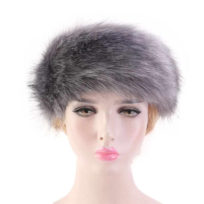 Fashion Fluffy Winter Warm Cap Wide Headband Elastic Outdoor Ski Hats Furry Ear Warmer Soft Warm Earmuff for Women