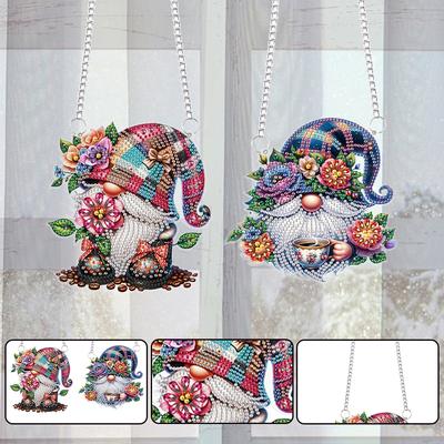 2 Stück Blumen-Gnom 2D/Flach DIY Diamantmalerei Set Strassstein Diamantkunst Fensteranhänger Fensteraufhänger Kunst für Heimdekoration