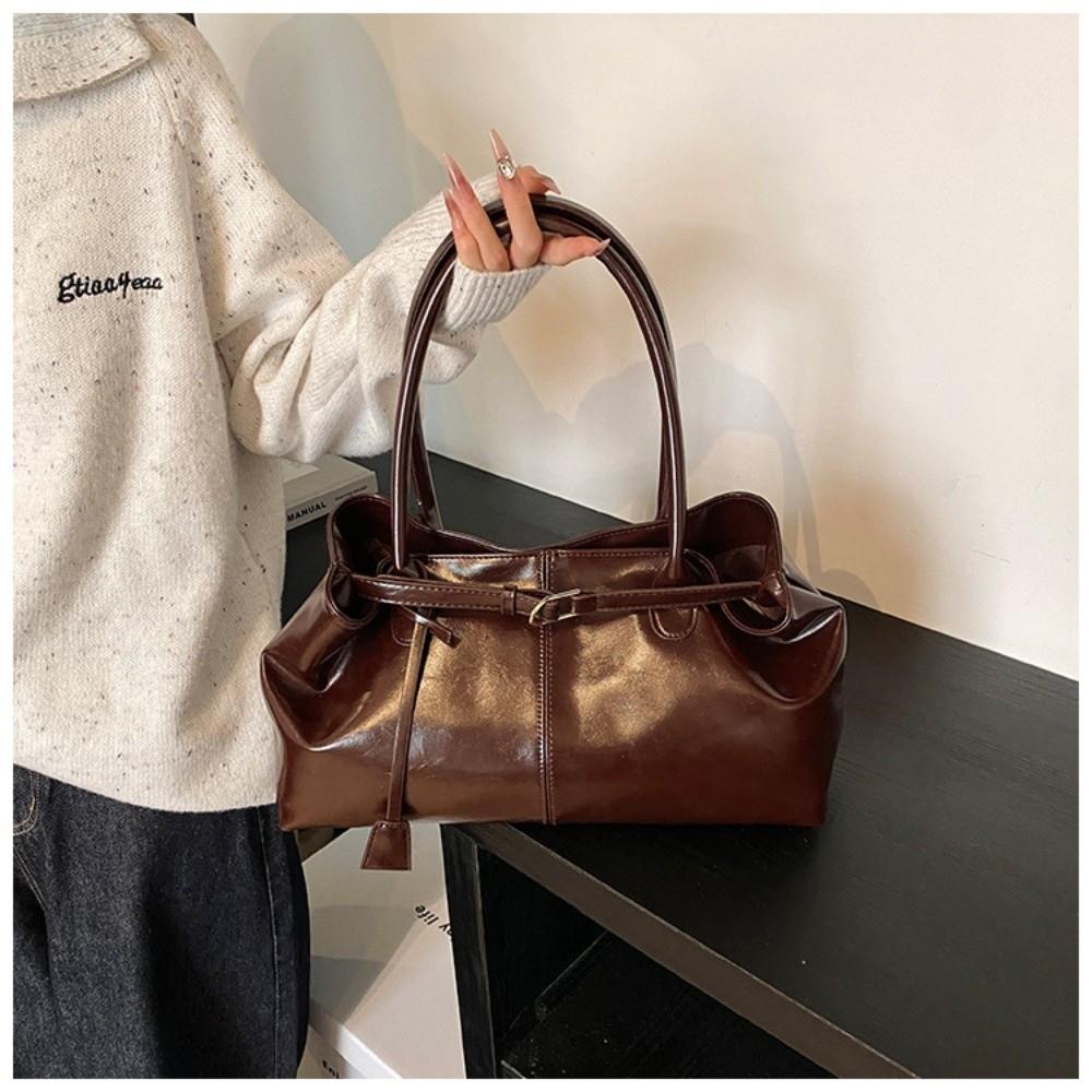 New Oil PU Leather Handbag Large Capacity Casual Shoulder Bag Multifunctional Tote Bag Women