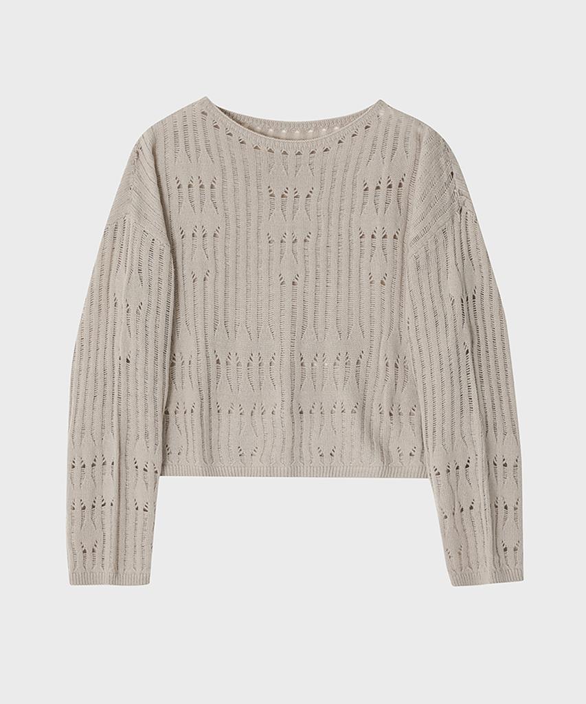 NOIRER POUR FEMME Pull en Laine Endommagé Col Bateau (Beige)