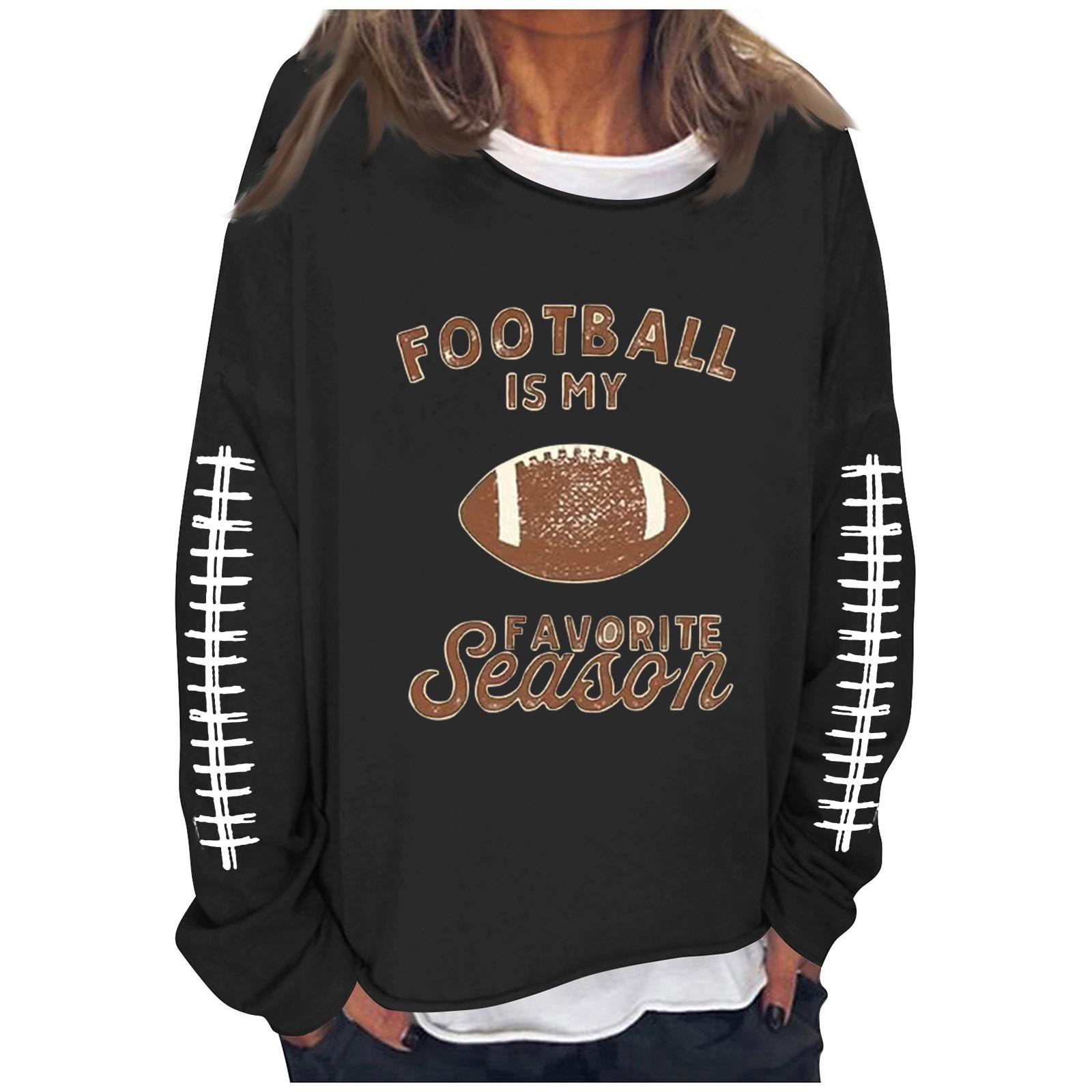 

Женская футбольная толстовка Game Day, милый забавный воскресный повседневный пуловер с длинными рукавами и круглым вырезом, топ L чёрный