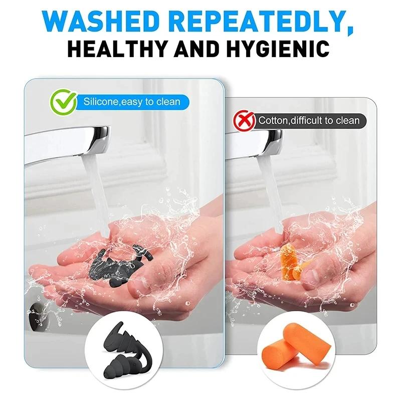 1pair New Soft Reusable 3 Layer Ear Plugs For Sleep Silicone Noise Cancelling Hearing Protection Ear Plugs for Sleep
