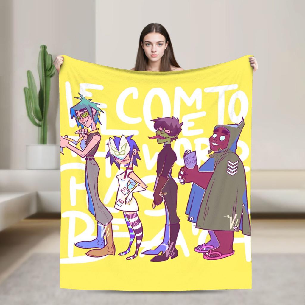 British GorillazS Virtual Band Rock Hip-Hop Blanket  Warm Soft Novelty Plush Throw Blanket For Travel Office Flannel Bed Cover