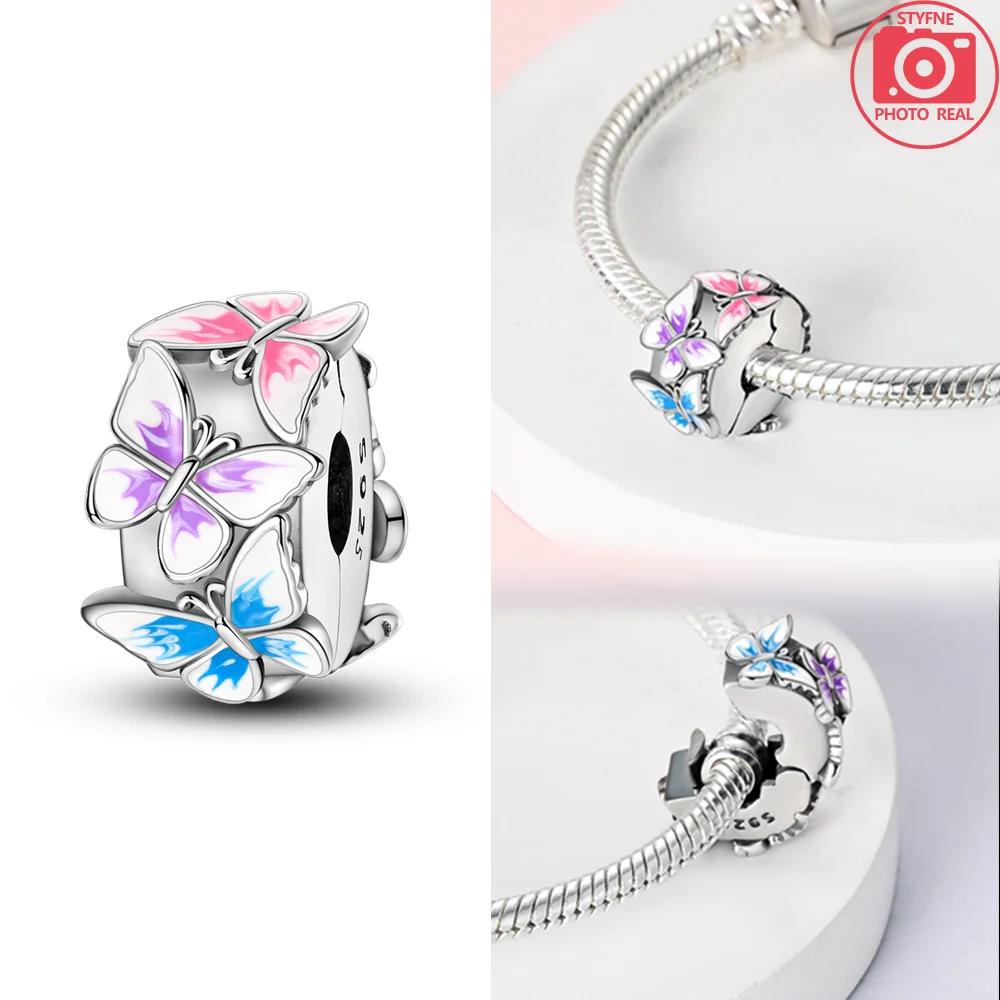Cute Lovely Butterfly Perfume Girl Dangle Original Pink Charms Charms Beads Fit Bracelet Pendant Making For Woman Jewelry Gift