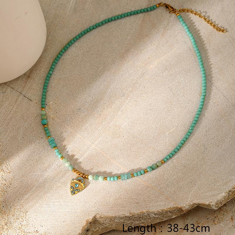 European and American embellished eyes natural stone titanium steel pendant necklace fashionable stacked collarbone chain gold-plated stainless steel