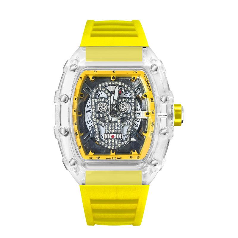 High-Value Fashion Trend Non-Mechanical Transparent Ghost Head Wine Barrel-Shaped Men'S Watch