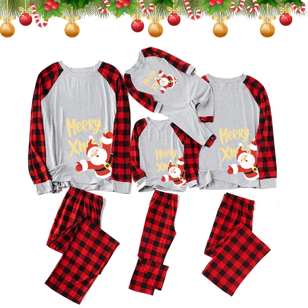 Men's Long-sleeved Plaid Printing Two-piece Parent-child Christmas Pajamas