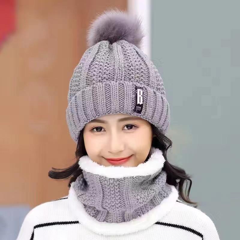 Women's Winter Korean Wool Hat with Velvet, Thick Scarf, and Knitted Ear Protection for Warmth and Style While Biking