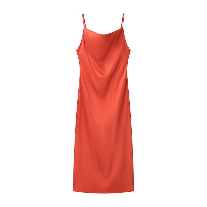 Kaslead New Arrival Women's Clothing Fashion Style Fashion Minimalist Multi-Color Satin Mid Length Long Length Sling Dress