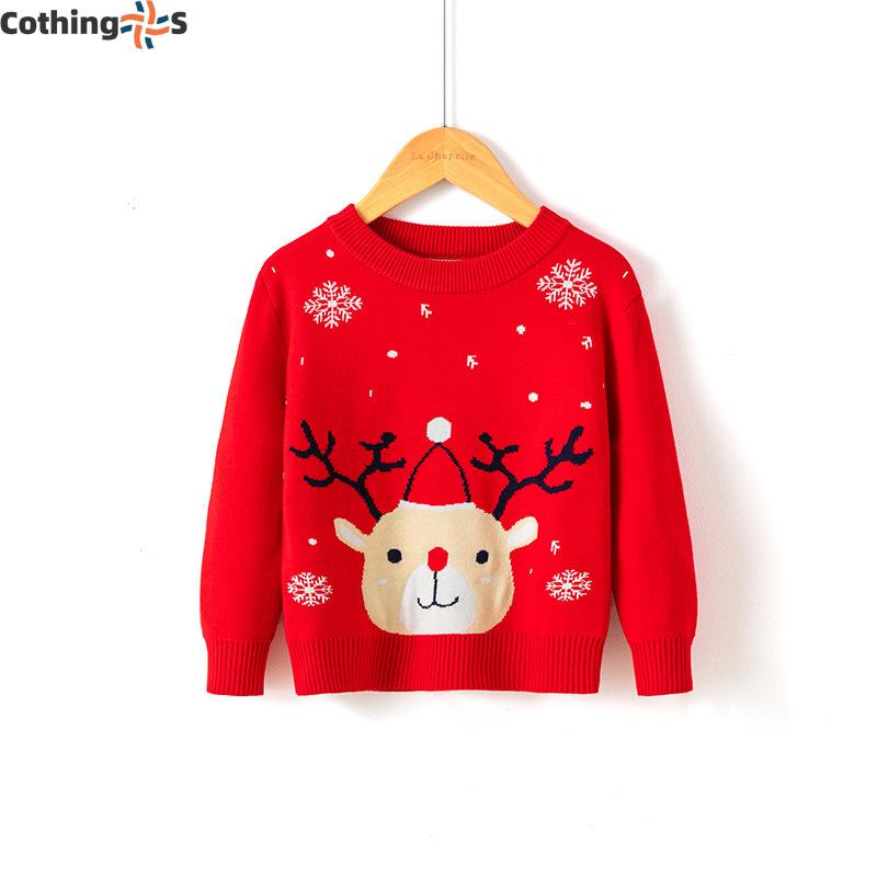 Kinderpullover Neuer Herbst und Winter Schneeflocke Hirsch Jungen und Mädchen Boden Strickpullover Kinderkleidung