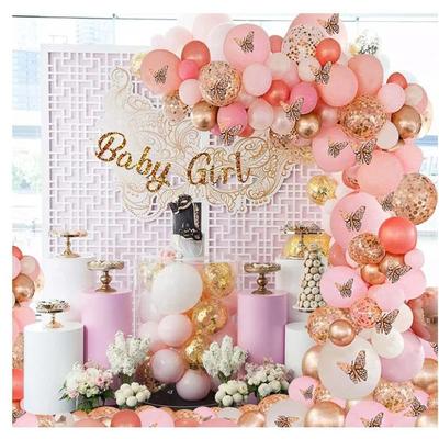 Butterfly Baby Party Decoration Girl 3D Butterfly Rose Gold Confetti Pink Balloon Wreath Birthday Party