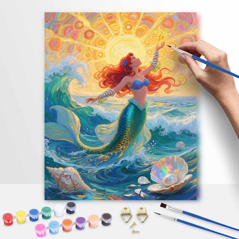 Disney Digital Oil Painting Art Kit Mermaid Ocean Fantasy Handmade Coloring Painting Home Decor