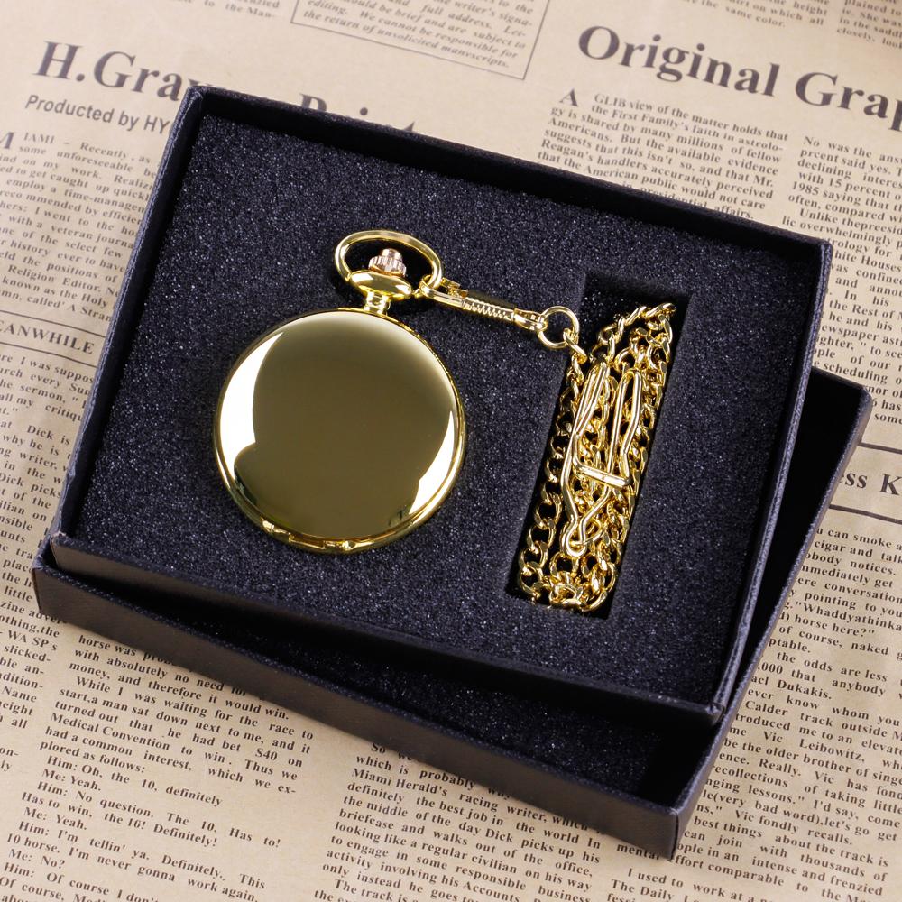 Gold Quartz Pocket Watch Gift Box Set For Family Casual Necklace Pendant Unisex Pocket&Fob Chain Watches with Box