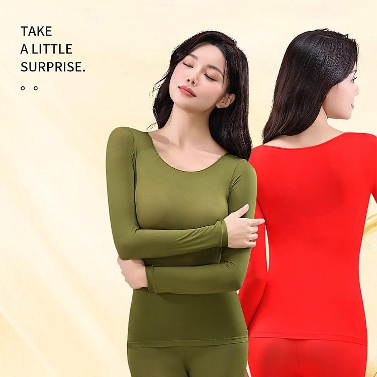 Hyaluronic Acid Seamless Women's Base Layer Set - Skin-Enhancing, High-Elasticity Warm Autumn Top & Trousers