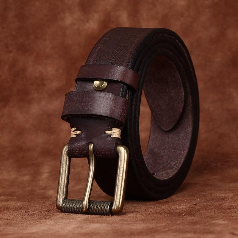 3.8Cm Wide Handmade Thickened Vegetable Tanned First Layer Cowhide Belt Men'S Genuine Leather Pin Buckle Casual Retro Denim Belt Men'S