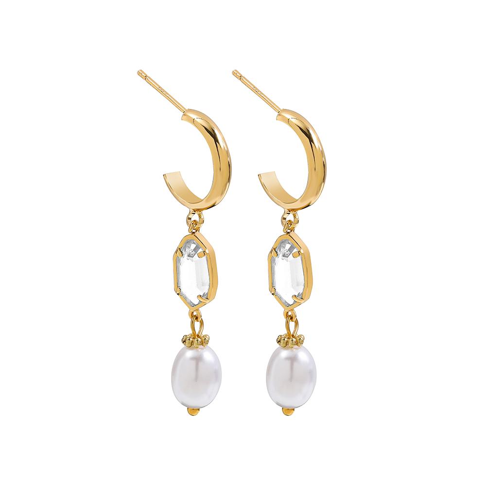 Trendy Elegant Geometric Crystal Pendant Simulated Pearl Long Earrings for Women Statement Drop Earrings Wedding Party Gift прозрачный