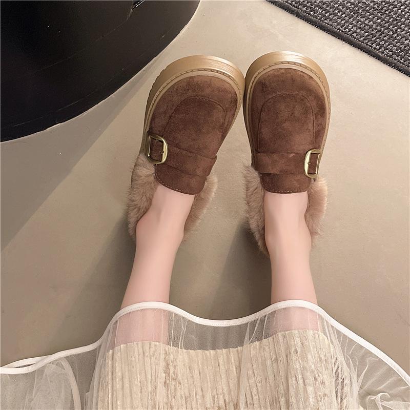 Women's soft elastic thick soles heightening winter fur one warm anti-cold padded snow boots non-slip wear casual sports cotton boots fur shoes