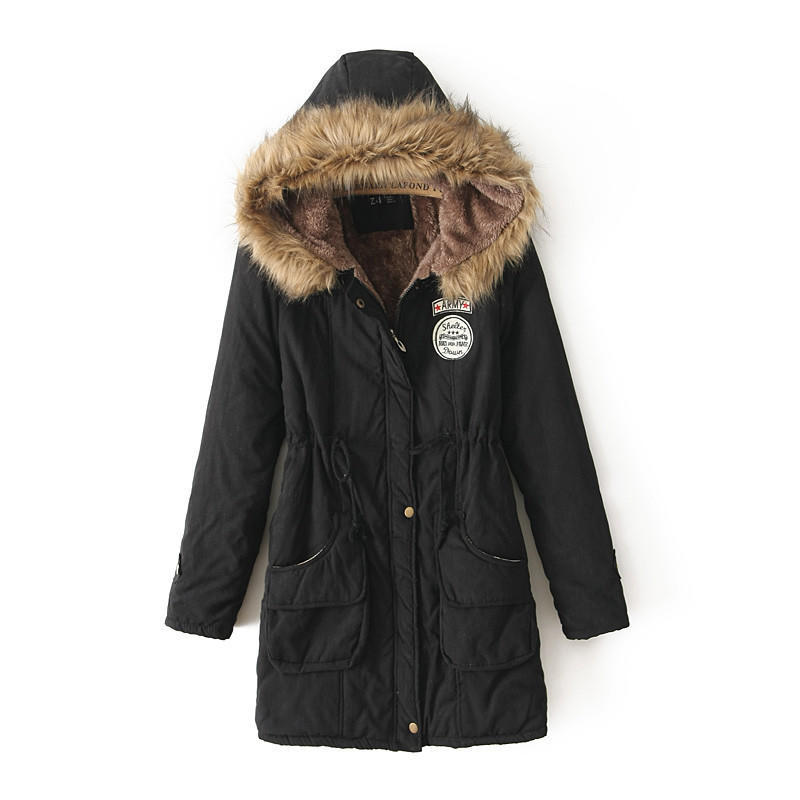 Winter Warm Women's Mid-Length Parka Jacket Adjustable Drawstring Waist Hood Casual Solid Color Coat