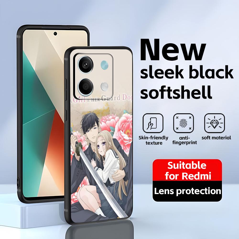 Ein Mädchen & Ihr Wachhund Handyhülle Für Redmi Note 14 13 12 11 Pro Plus S 5G 14C A3 Weiche Schwarze Handyhülle