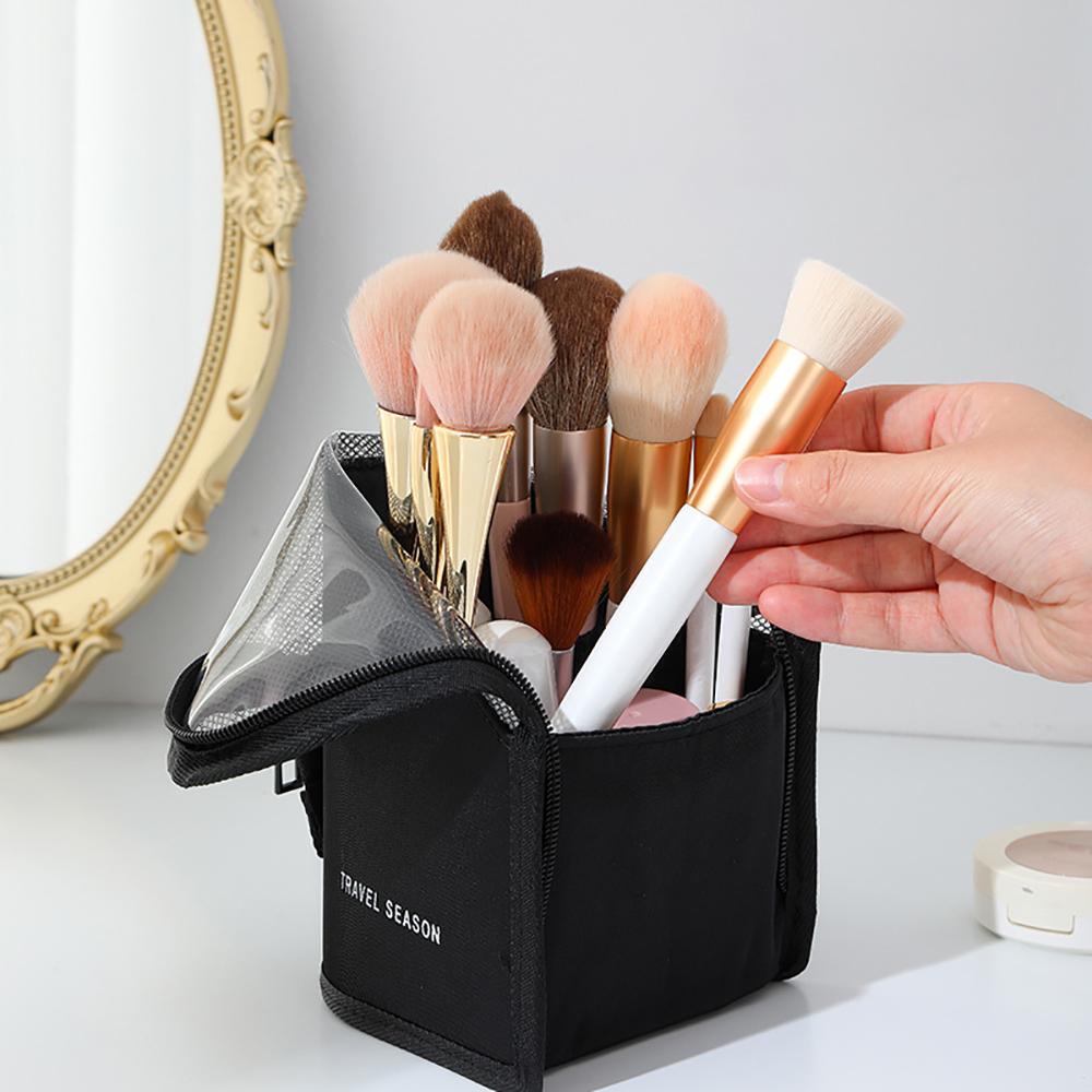 Makeup Brush Holder Women Travel Outdoor Waterproof Cosmetic Bag Stand-Up Portable Foldable Makeup Case with Zipper