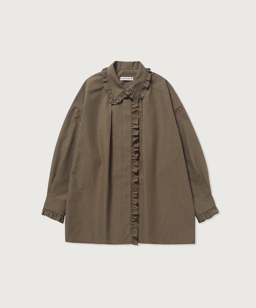 BETWEEN A AND B Stripe Trimmed Oversized Shirt [Brown]