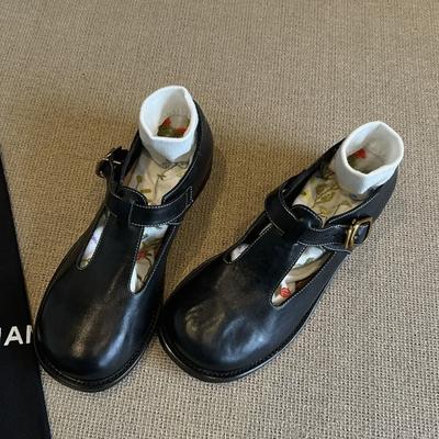 Prana skóra gruby obcas Mary Jane pojedyncze buty 2025 wiosna nowa wersja ze skóry bydlęcej retro gruby obcas okrągły nosek polerowane małe skórzane buty
