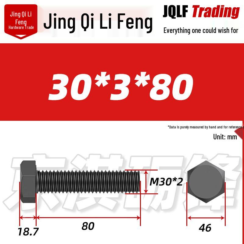 12.9 Grade Black High-Strength External Hex Bolt, Medium Tooth, Full Thread, M10-M36