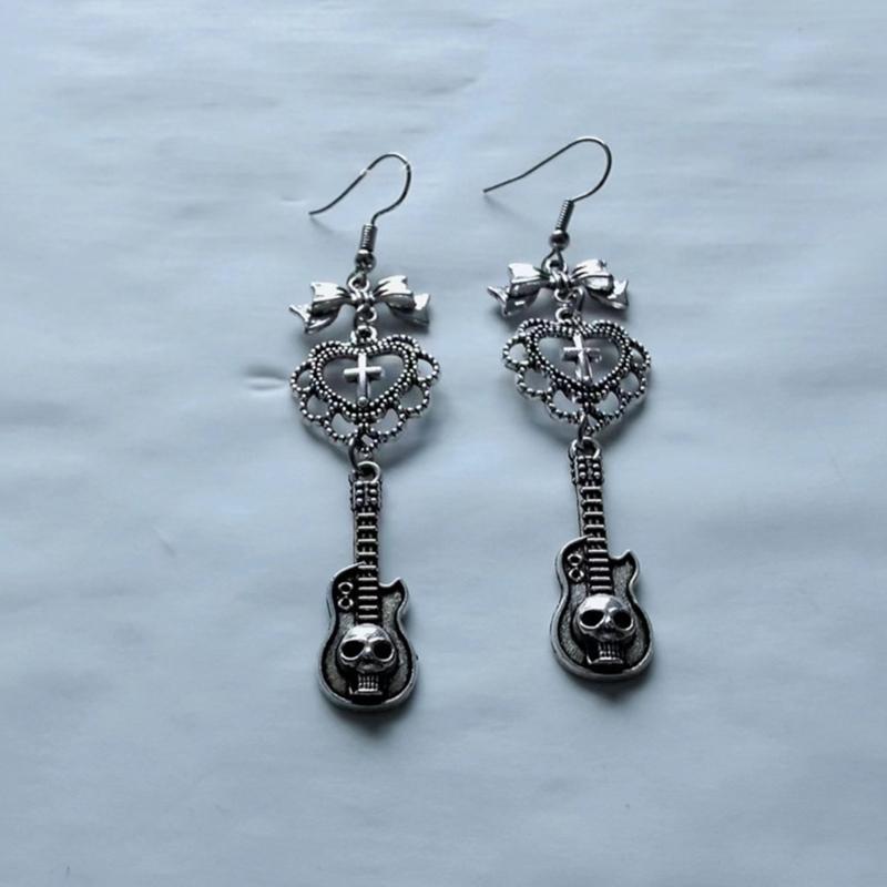 Fashion Dangle Earrings Hoop Earrings Sweet Cool Heart Bowknot Guitar Pendant Earrings Statement Jewelry for Women Girls