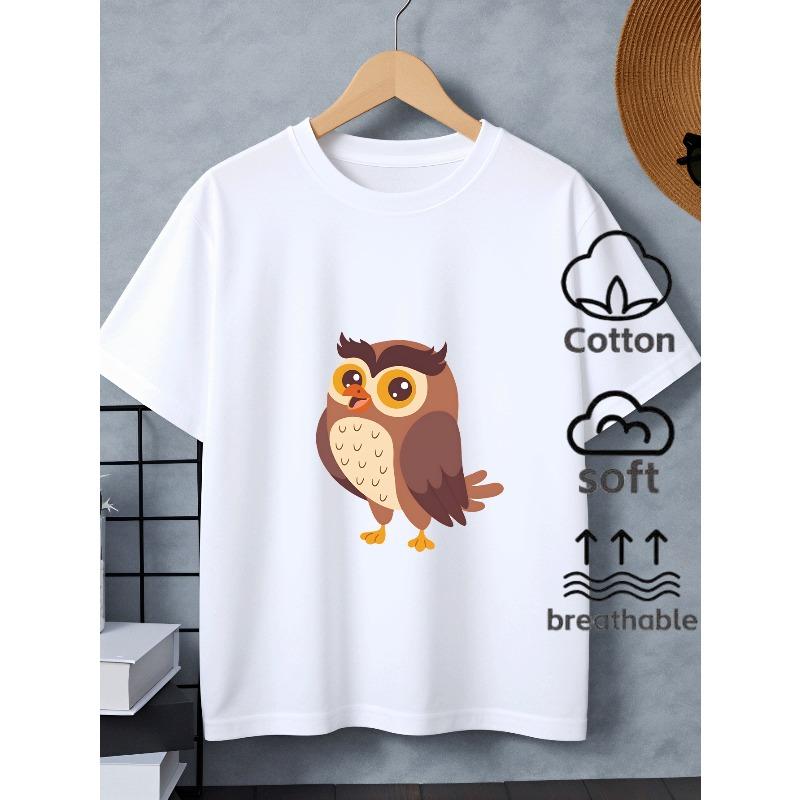 European sizes Boys T Shirt Casual Short Sleeve T-ShirtCute Owl Cartoon Design Fun Summer Design, Regular Fit for Casual Attire, Playful Kids Fashion 110