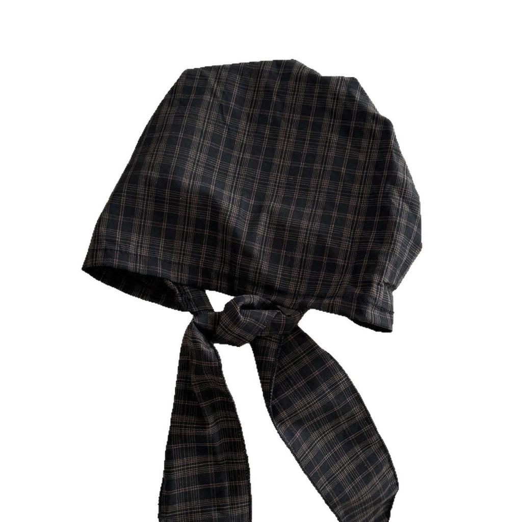 Japanese Plaid Tie-Up Headband Beanie for Women: Spring/Summer Fashionable Versatile Design