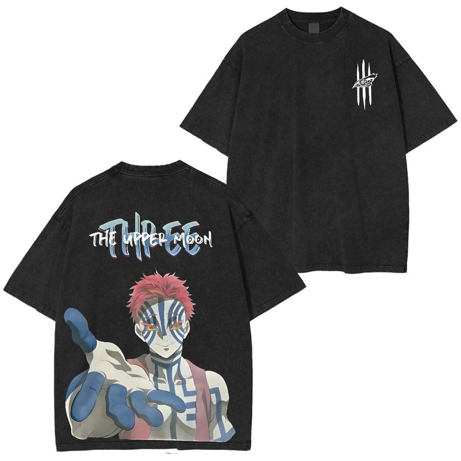 Harajuku Anime 'Demon Slayer' Washed T-Shirt Men's Summer Retro Short Sleeve Casual Printed Tee