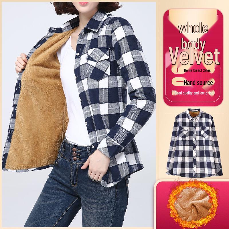 Camicia a Quadri Foderata in Pile Taglie Forti per Donna - Vestibilità Slim, Calda e alla Moda per Autunno/Inverno