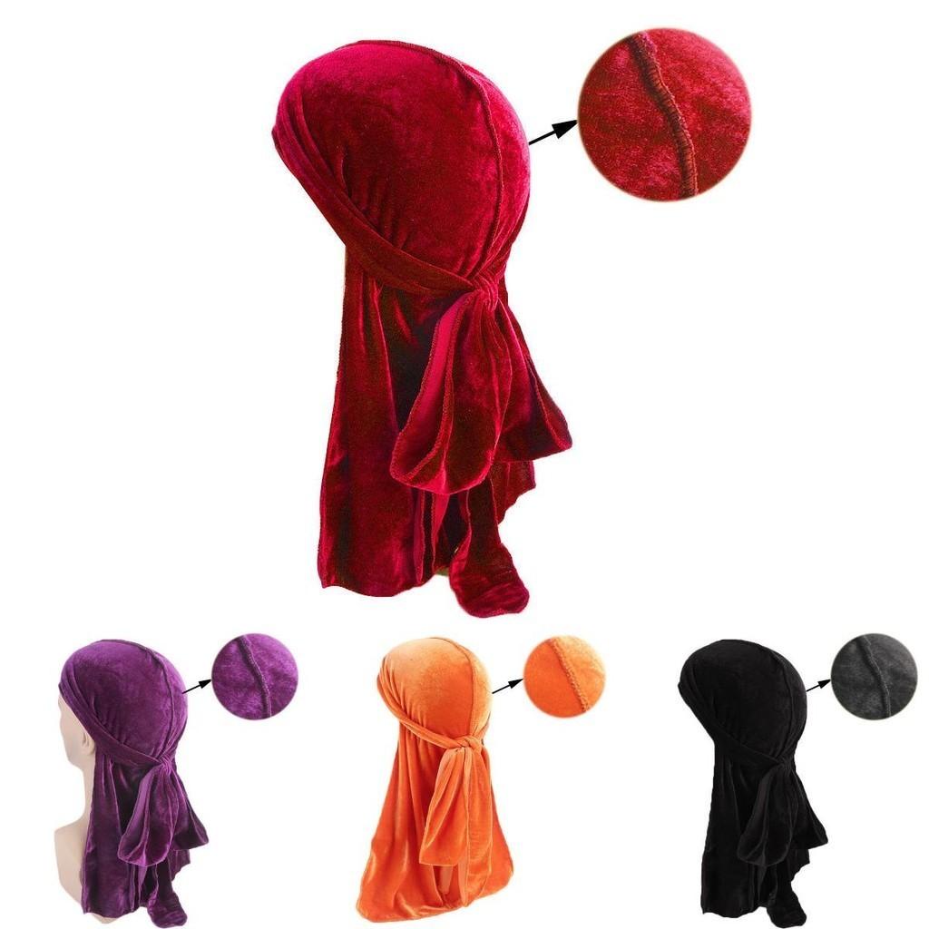 Klasická a univerzální sametová Doo Durag pokrývka hlavy pro muže a ženy